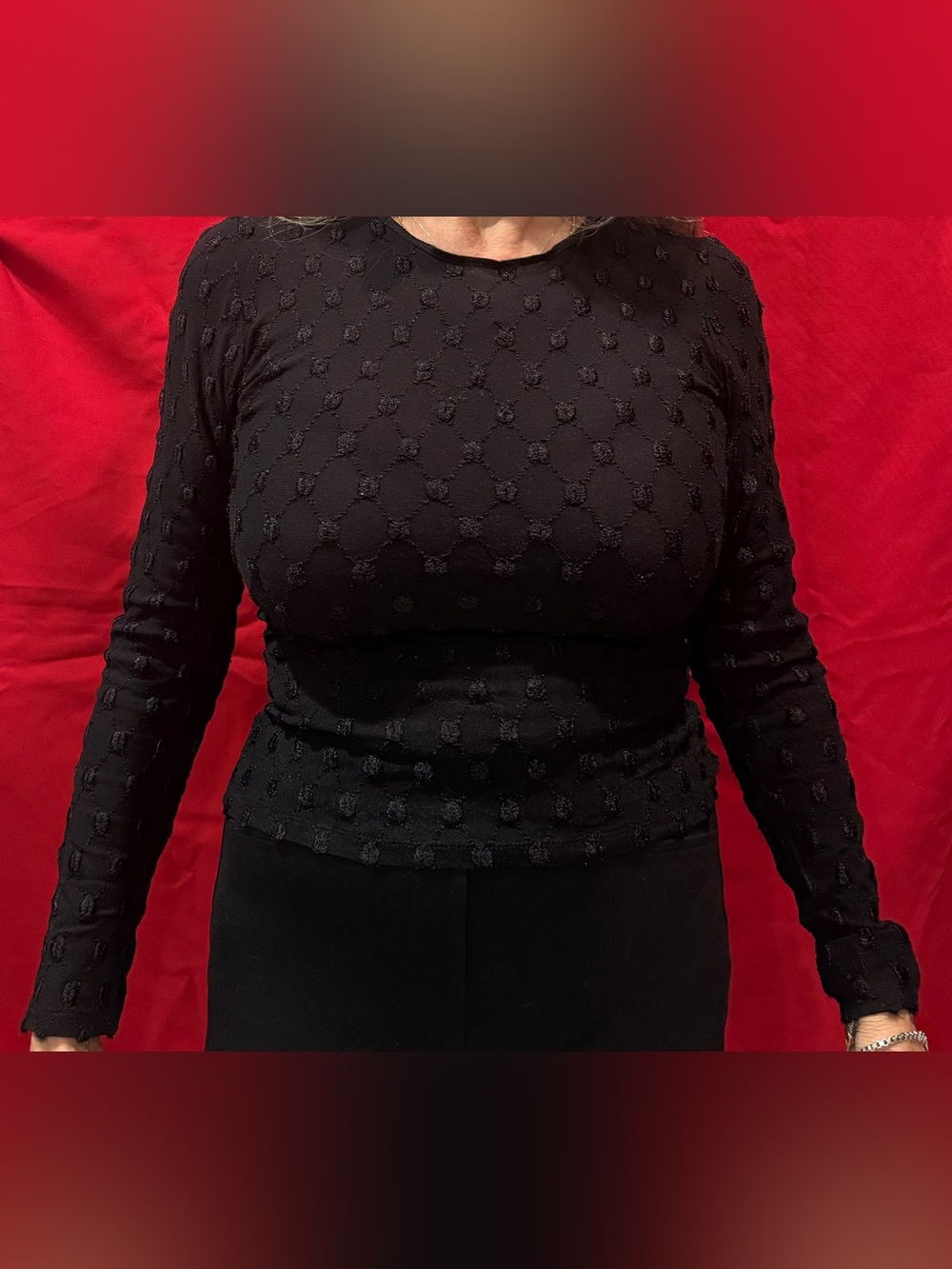 Black Textured Long-Sleeve Women’s Top